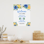 Poster Blue and Yellow Floral Wedding Welcome Sign (Cuisine)