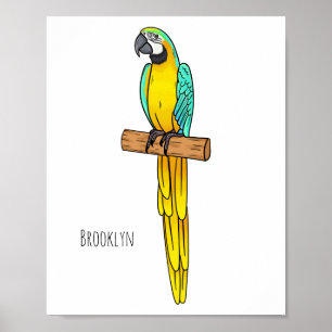 Poster Blue-and-yellow macaw bird cartoon illustration