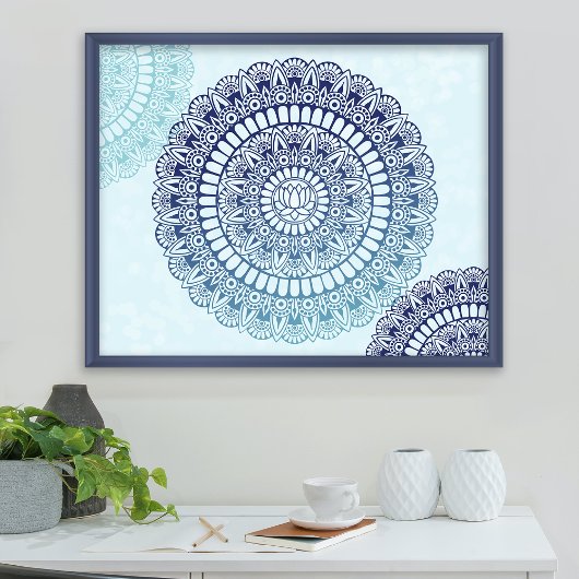 Poster Blue Aqua Lotus Henna Mandala Imprimer