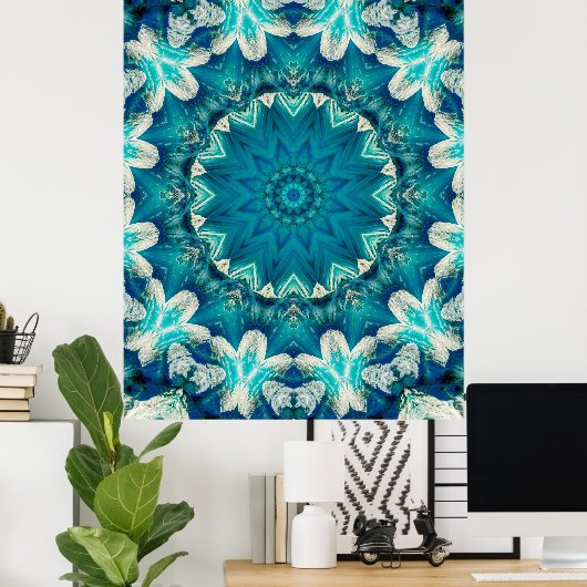 Poster Blue Aqua Mandala Rosette Retro Hippie (Bureau à domicile)