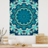 Poster Blue Aqua Mandala Rosette Retro Hippie (Cuisine)