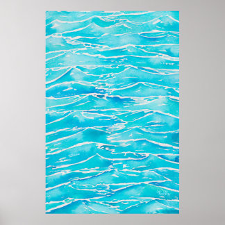 Poster Blue Aqua Ocean Sea Waves Aquarelle Imprimer