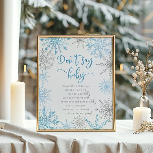 Poster Blue argent snowflakes Ne pas dire jeu de bébé Pos
