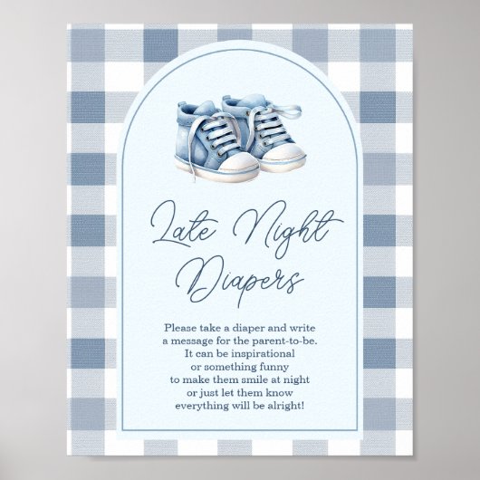 Poster Blue Baby Shoes Gingham Booties Late Night Diapers (Devant)