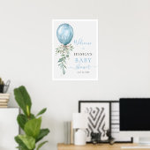 Poster Blue Balloon Bow Greenery Baby Shower Welcome (Bureau à domicile)