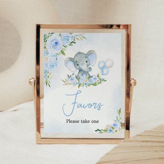 Poster Blue Balloon Floral Elephant Favore