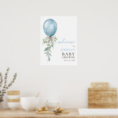 Poster Blue Balloon Greenery Bow Baby Shower Welcome (Cuisine)