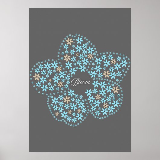 Poster Blue Beige Floral Bloom – Dark Grey Botanical Mode (Devant)