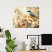 Poster Blue Bird Blossoming Tree Painting (Bureau à domicile)