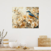 Poster Blue Bird Blossoming Tree Painting (Cuisine)