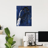 Poster Blue Blues Guitare lecteur peinture acrylique (Bureau à domicile)