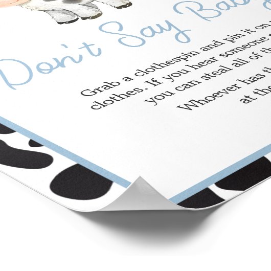 Poster Blue Boho Highland Baby shower de vache Ne pas dir (Coin)
