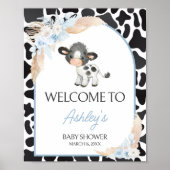 Poster Blue Boho Highland Cow Baby shower Bienvenue (Devant)