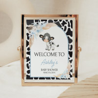 Blue Boho Highland Cow Baby shower Bienvenue