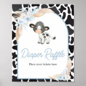 Poster Blue Boho Highland Cow Baby shower Déchets Raffin (Devant)