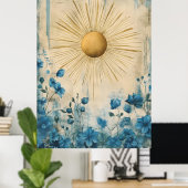 Poster Blue Boho Sunshine" (ou parfois "Boho Sun Blue") (Bureau à domicile)