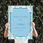Poster Blue Bow Boy Shabby Chic Baby shower Bienvenue