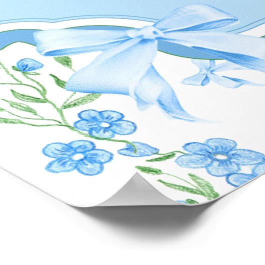 Poster Blue Bow Boy Shabby Chic Baby shower Bienvenue (Coin)