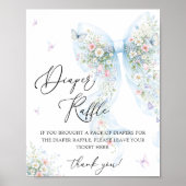 Poster Blue Bow Butterfly Baby Shower Diaper Raffle (Devant)