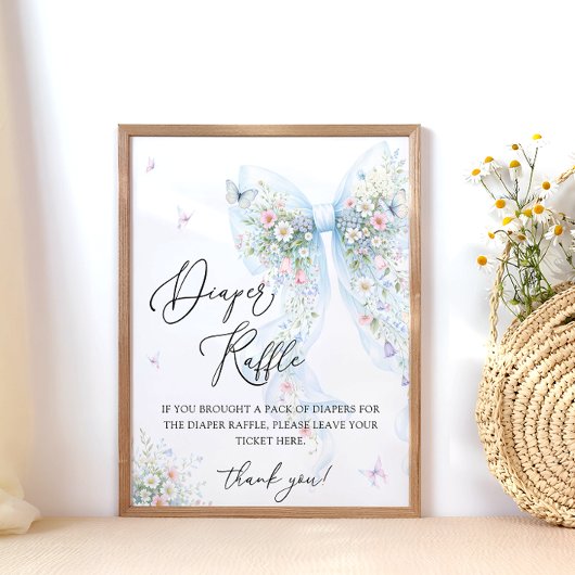 Poster Blue Bow Butterfly Baby Shower Diaper Raffle