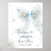 Poster Blue Bow Butterfly Baby Shower Welcome (Devant)
