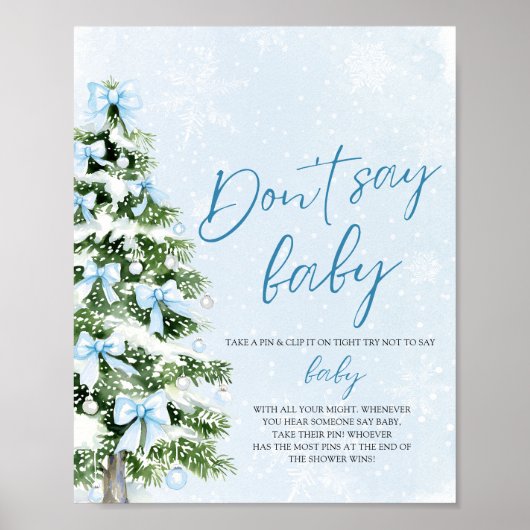 Poster Blue Bow Christmas Tree Baby Shower Don't Say Baby (Devant)