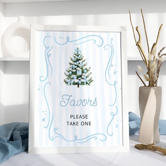 Poster Blue Bow Christmas Tree Baby Shower Favors