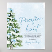 Poster Blue Bow Christmas Tree Baby Shower Pacifier Hunt (Devant)