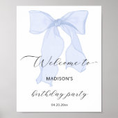 Poster Blue Bow Coquette fête d'anniversaire Bienvenue (Devant)