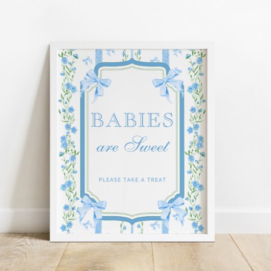 Poster Blue Bow Floral Baby are Sweet Take a Treat