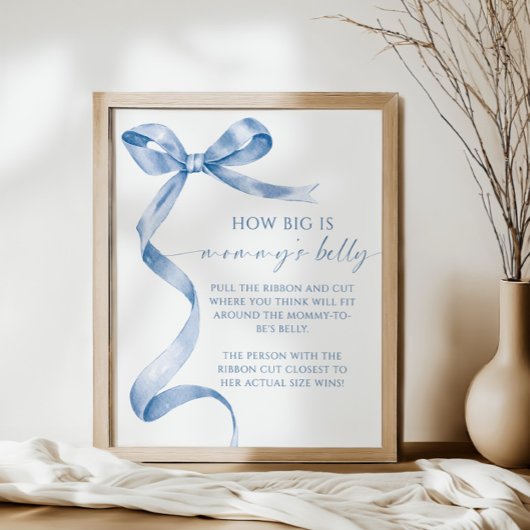 Poster Blue Bow How Big is Mommy's Belly Baby shower Jeu