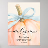 Poster Blue Bow Little Citrouille Baby shower Bienvenue (Devant)