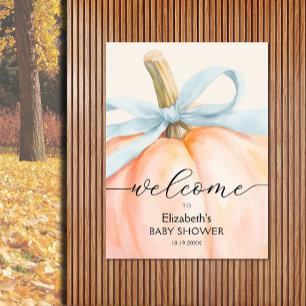 Poster Blue Bow Little Citrouille Baby shower Bienvenue