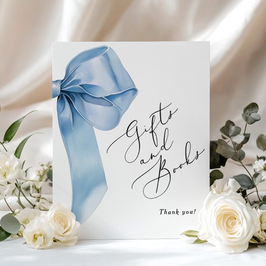 Poster Blue Bow Livres et cadeaux calligraphie élégante