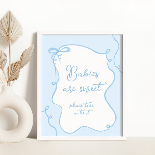 Poster Blue bow minimalist Baby sont baby shower doux