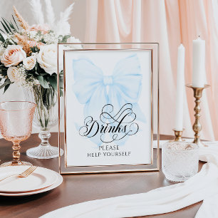 Poster Blue Bow Moderne Baby shower élégant Boissons