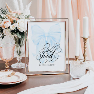 Poster Blue Bow Moderne Élégant Baby shower Nourriture