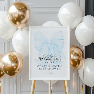 Poster Blue Bow moderne élégant bébé garçon douche