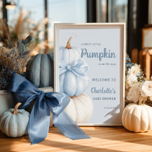 Poster Blue Bow Petit Citrouille Baby shower garçon Bienv