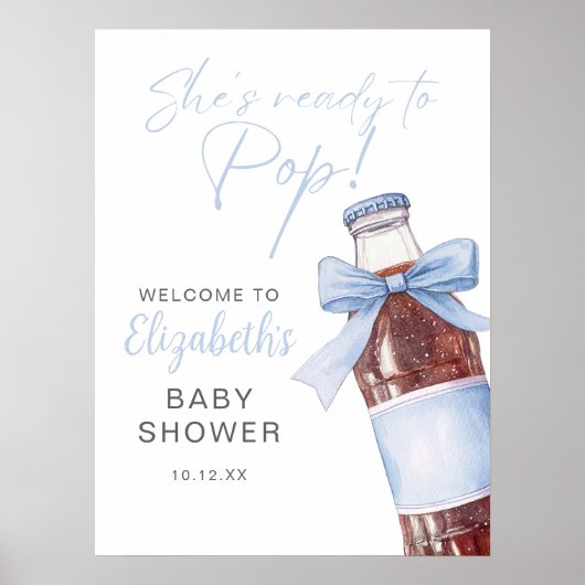 Poster Blue Bow Soda Bottle Baby Shower Welcome Sign (Devant)