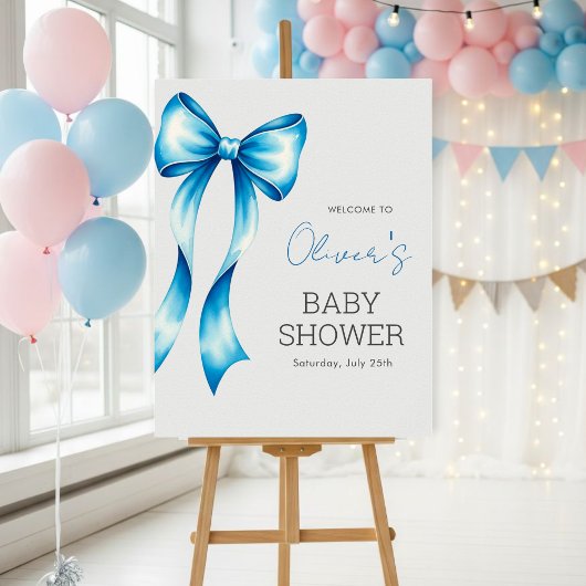 Poster Blue Bow Welcome Sign, Blue Bow Baby Shower