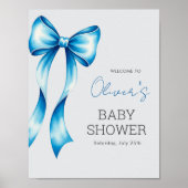 Poster Blue Bow Welcome Sign, Blue Bow Baby Shower (Devant)