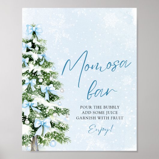 Poster Blue Bows Christmas Tree Snowflake Momosa Bar Sign (Devant)
