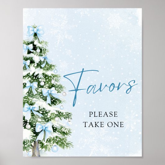 Poster Blue Bows Christmas Tree Winter Baby Shower Favors (Devant)
