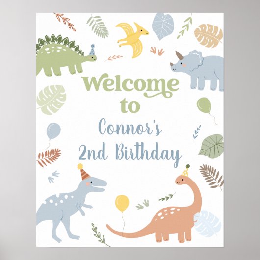 Poster Blue Boy Boho Dinosaur Anniversaire Bienvenue (Devant)