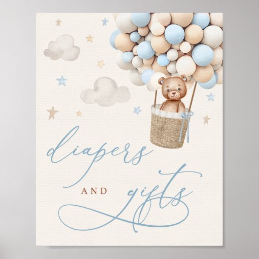 Poster Blue Boy Teddy Bear Baby shower Diapers & Cadeau (Devant)