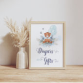 Poster Blue Boy Teddy Bear Baby shower Diapers & Cadeau