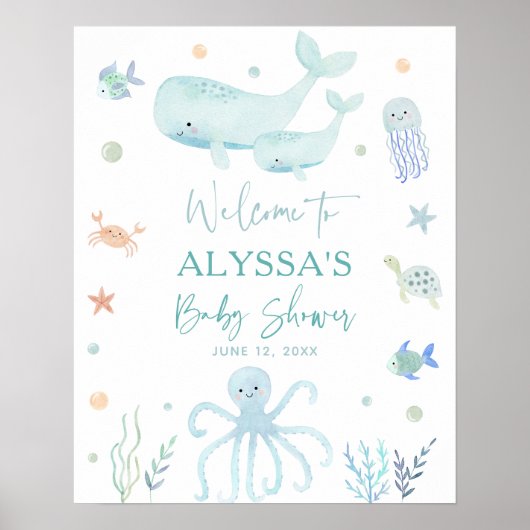 Poster Blue Boy Under the Sea Baby shower Bienvenue (Devant)