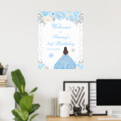 Poster Blue Brunette Coiffeuse Fille Anniversaire Bienven (Bureau à domicile)