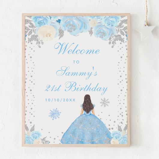 Poster Blue Brunette Coiffeuse Fille Anniversaire Bienven